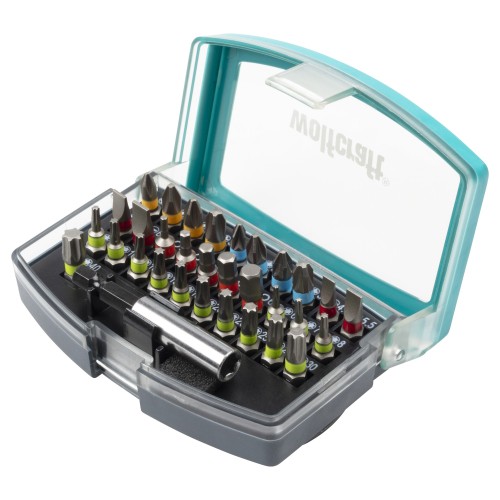 Caja de puntas, ranura / estrella (PH/PZ) / TORX® (T) / hexágono interior, 32 piezas