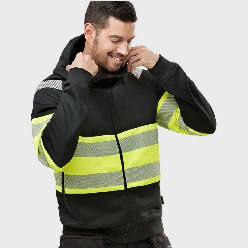 2838 Sudadera alta visibilidad clase 1 con capucha y cremallera completa negro-amarillo - Imagen 2