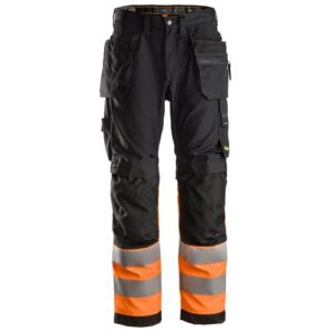 6233 Pantalones largos de trabajo de alta visibilidad clase 1 con bolsillos flotantes AllroundWork negro-naranja