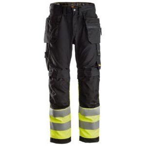 6233 Pantalones largos de trabajo de alta visibilidad clase 1 con bolsillos flotantes AllroundWork negro-amarillo