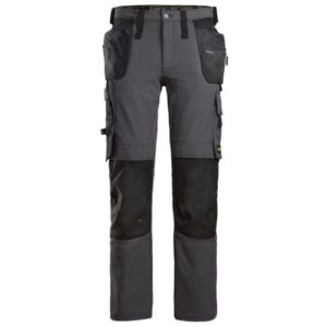 6271 Pantalones largos de trabajo elásticos AllroundWork con bolsillos flotantes color gris acero/ negro