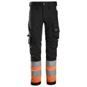 6334 Pantalones largos de trabajo elásticos de alta visibilidad clase 1 negro-naranja