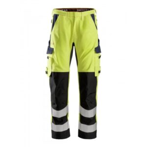 6364 Pantalones largos de trabajo de alta visibilidad clase 2 con espinilla reforzada ProtecWork amarillo-azul marino