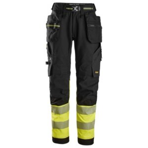 6934 Pantalones largos de trabajo elásticos de alta visibilidad clase 1 con bolsillos flotantes negro-amarillo
