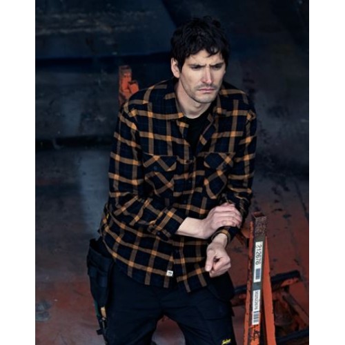 8516 Camisa de manga larga de franela de cuadros AllroundWork negro/ marrón - Imagen 2